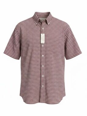 Big & Tall Red Checkered Button Down Shirt Non Iron Comfort Stretch NWT 2XB